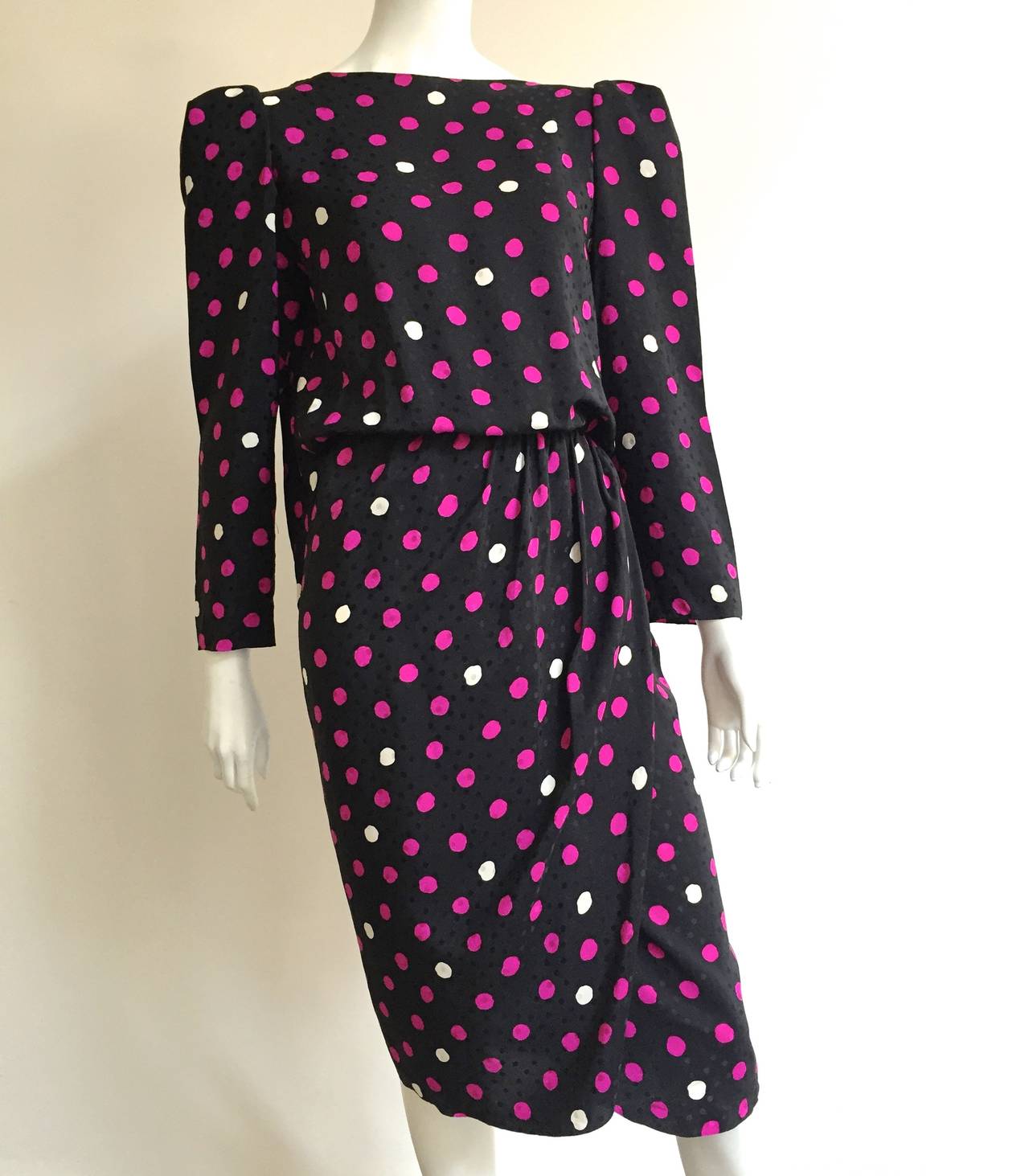 Bill Blass 70s Silk Polka Dot Dress With Cape Size 8. 3