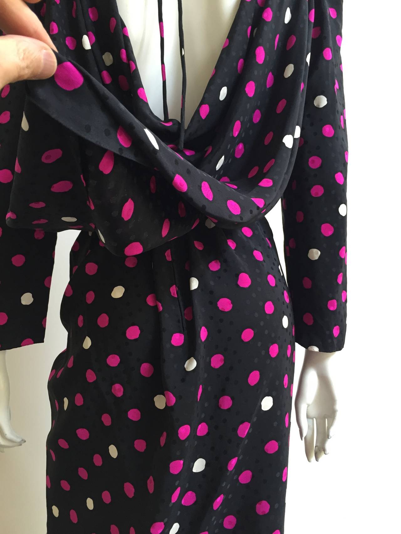 Women's Bill Blass 70s Silk Polka Dot Dress With Cape Size 8.