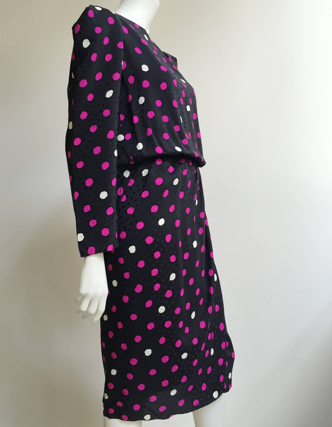 Black Bill Blass 70s Silk Polka Dot Dress With Cape Size 8.
