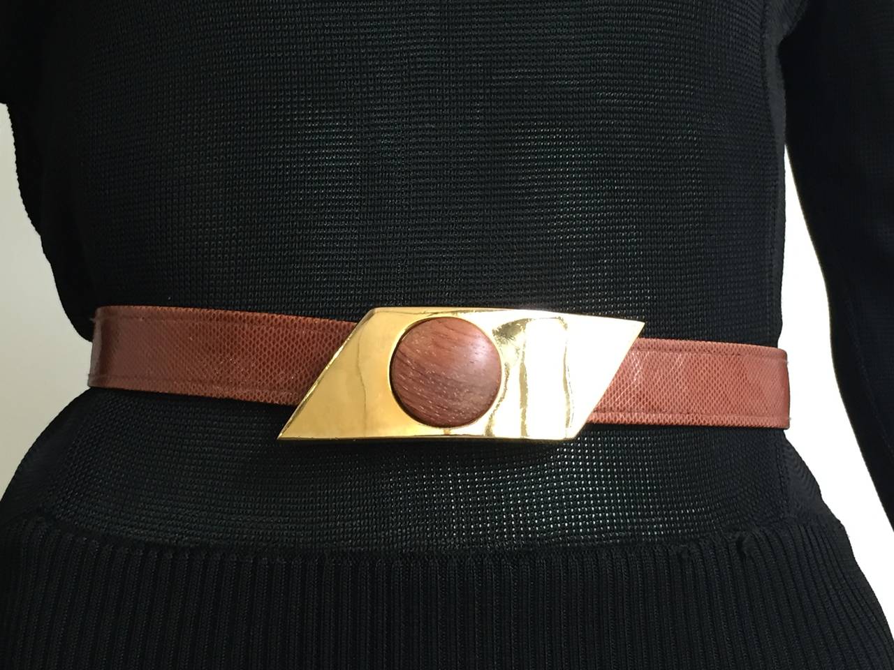 Alexis Kirk 80s 'Wood Collection' abstract brass belt. 5