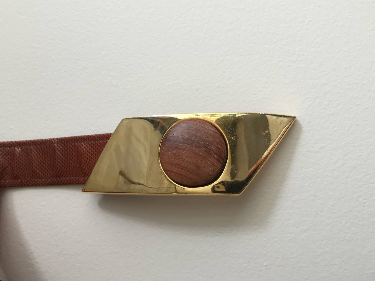 Alexis Kirk 80s 'Wood Collection' abstract brass belt. 3