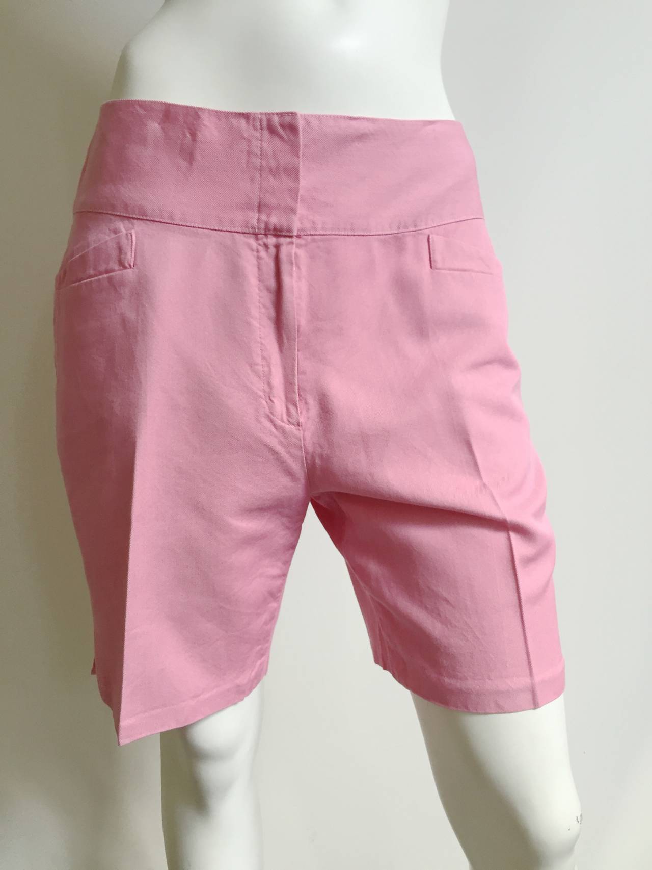 Thierry Mugler Couture 1990's pink cotton denim shorts is a USA size 10.  Please see & use the measurements I provide so that you can properly measure your waist. Front angular design pockets. Worn with your vintage Chanel silk blouse you will