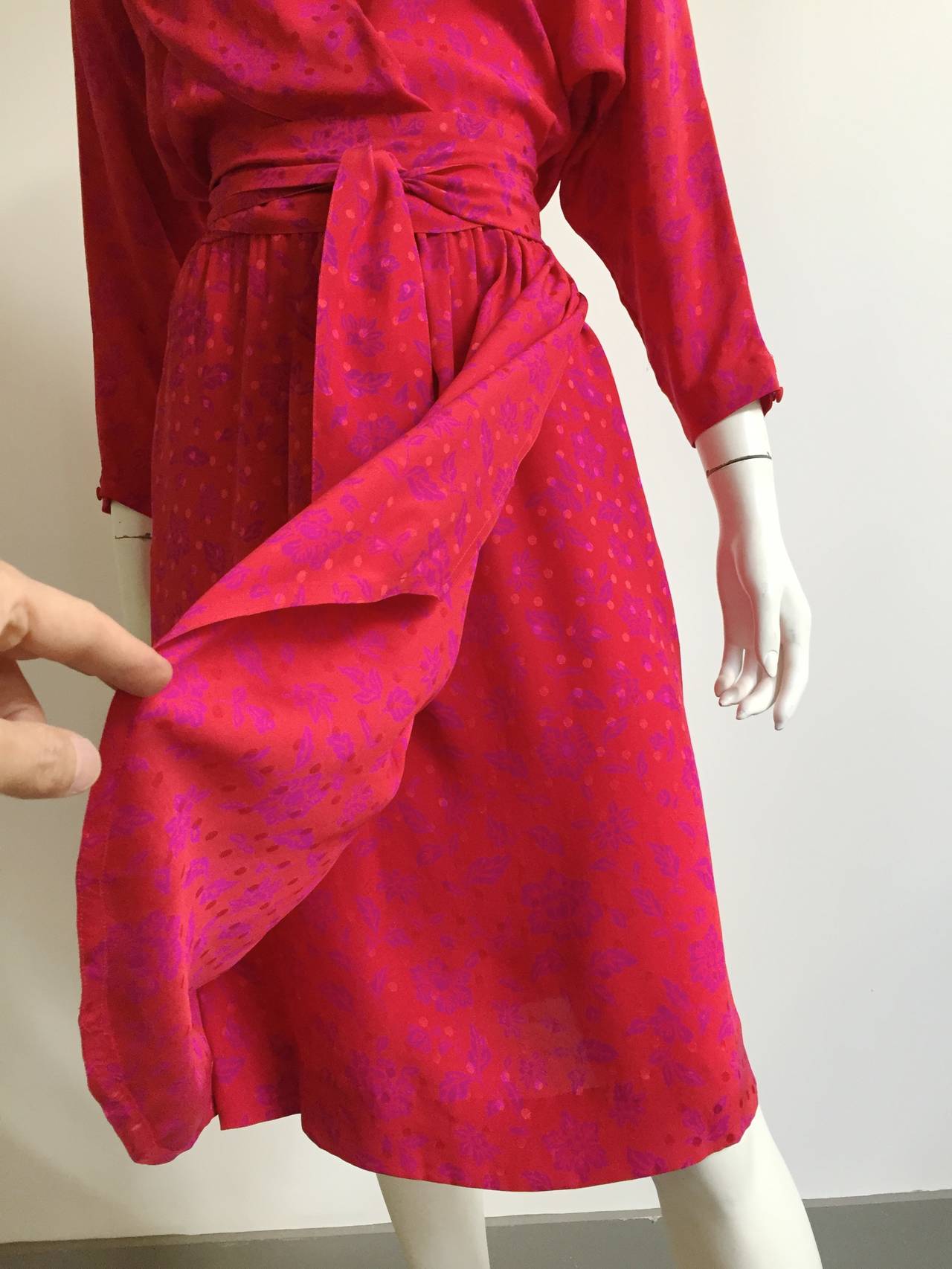 Red Guy Laroche Silk Dress With Pockets, 1970s For Sale