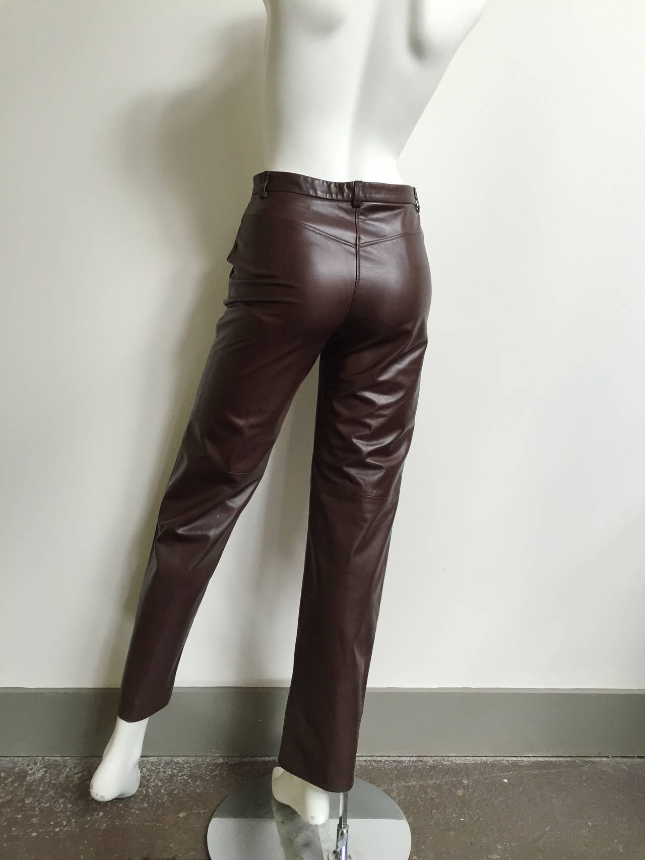 Black Bottega Veneta Brown Leather Pants Size 4.