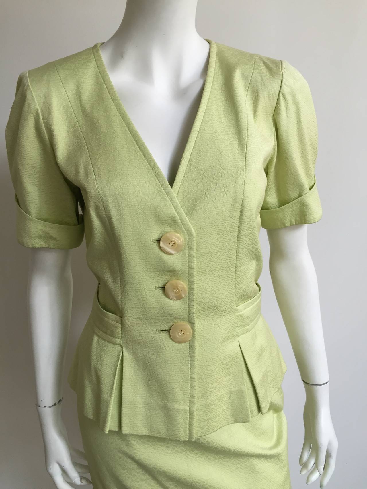 Beige Yves Saint Laurent 80s Cotton Skirt Suit Size 6. For Sale