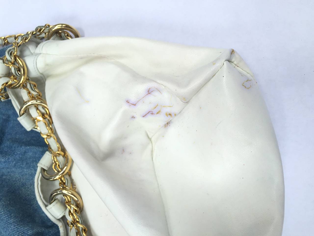 Chanel denim white leather trim shoulder handbag. 3