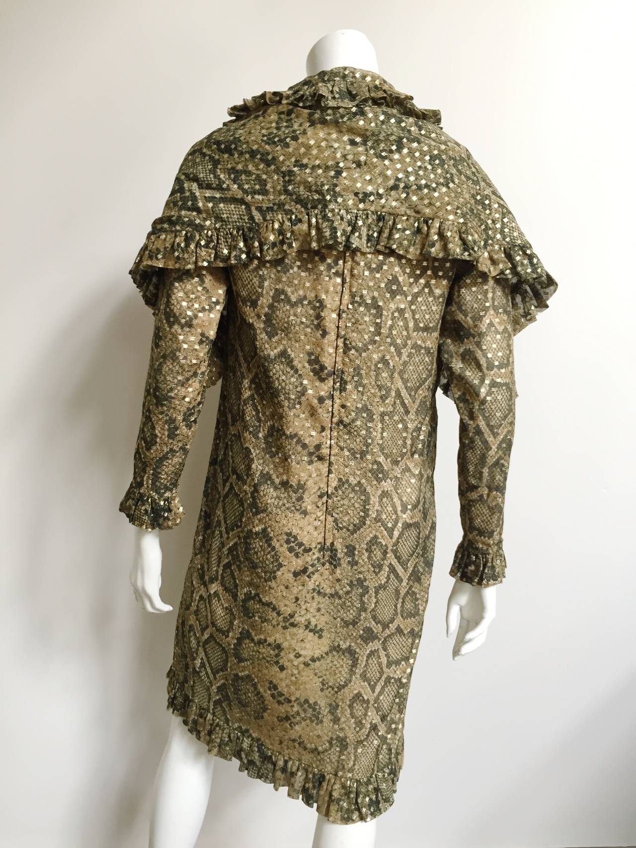 Brown Bill Blass 70s Silk Snake Print with Shawl Dress Size 12. For Sale