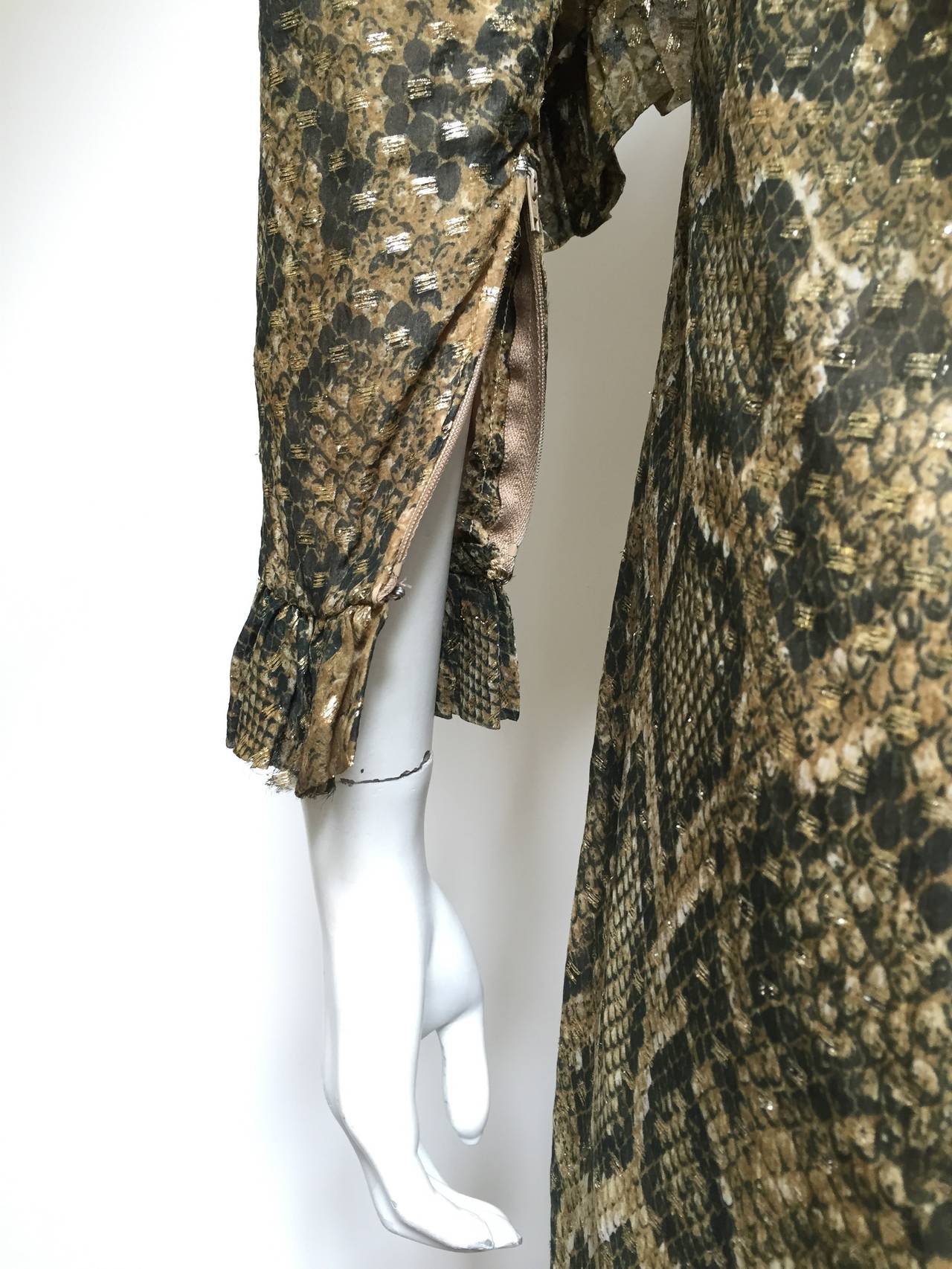 Bill Blass 70s Silk Snake Print with Shawl Dress Size 12. In Good Condition For Sale In Atlanta, GA
