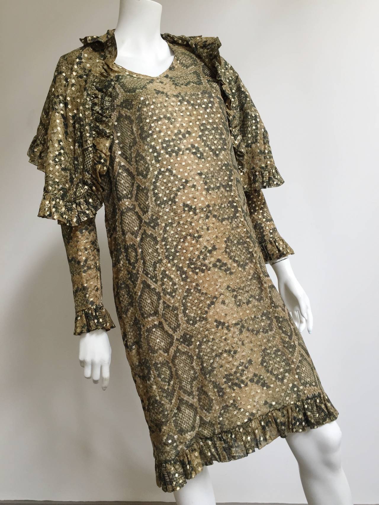 Women's Bill Blass 70s Silk Snake Print with Shawl Dress Size 12. For Sale