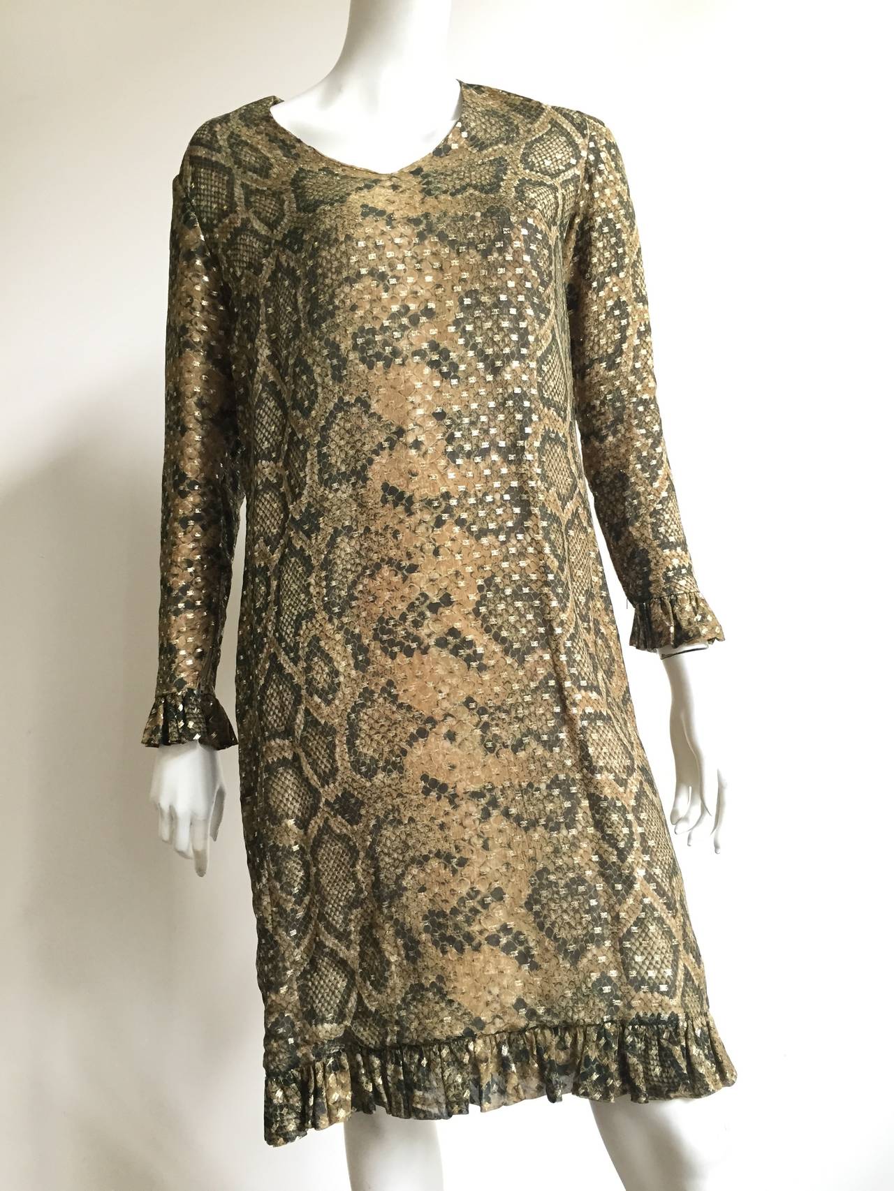 Bill Blass 70s Silk Snake Print with Shawl Dress Size 12. For Sale 1