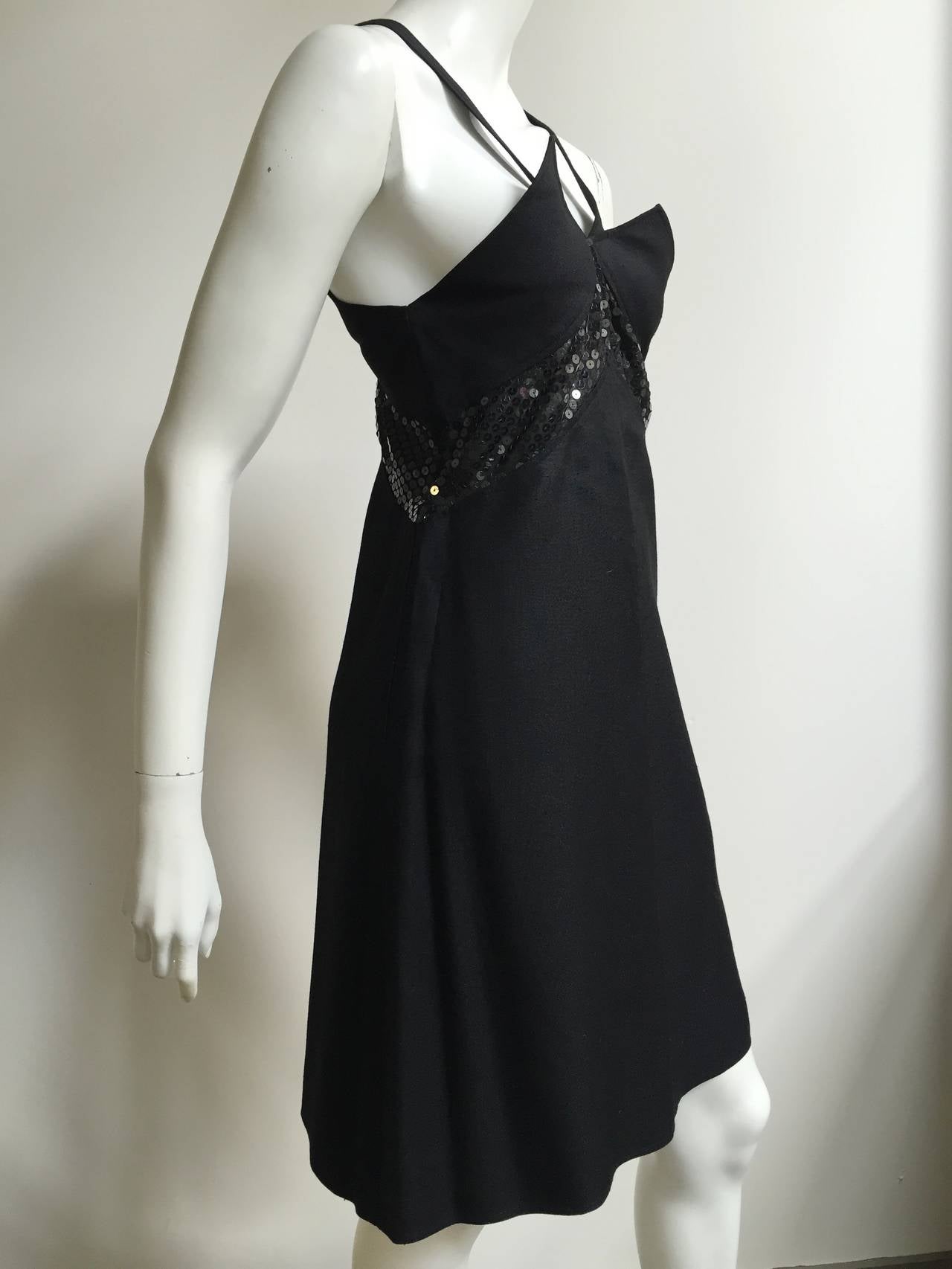 Black Courreges 80s Linen Sequin Evening Dress Size 8. For Sale