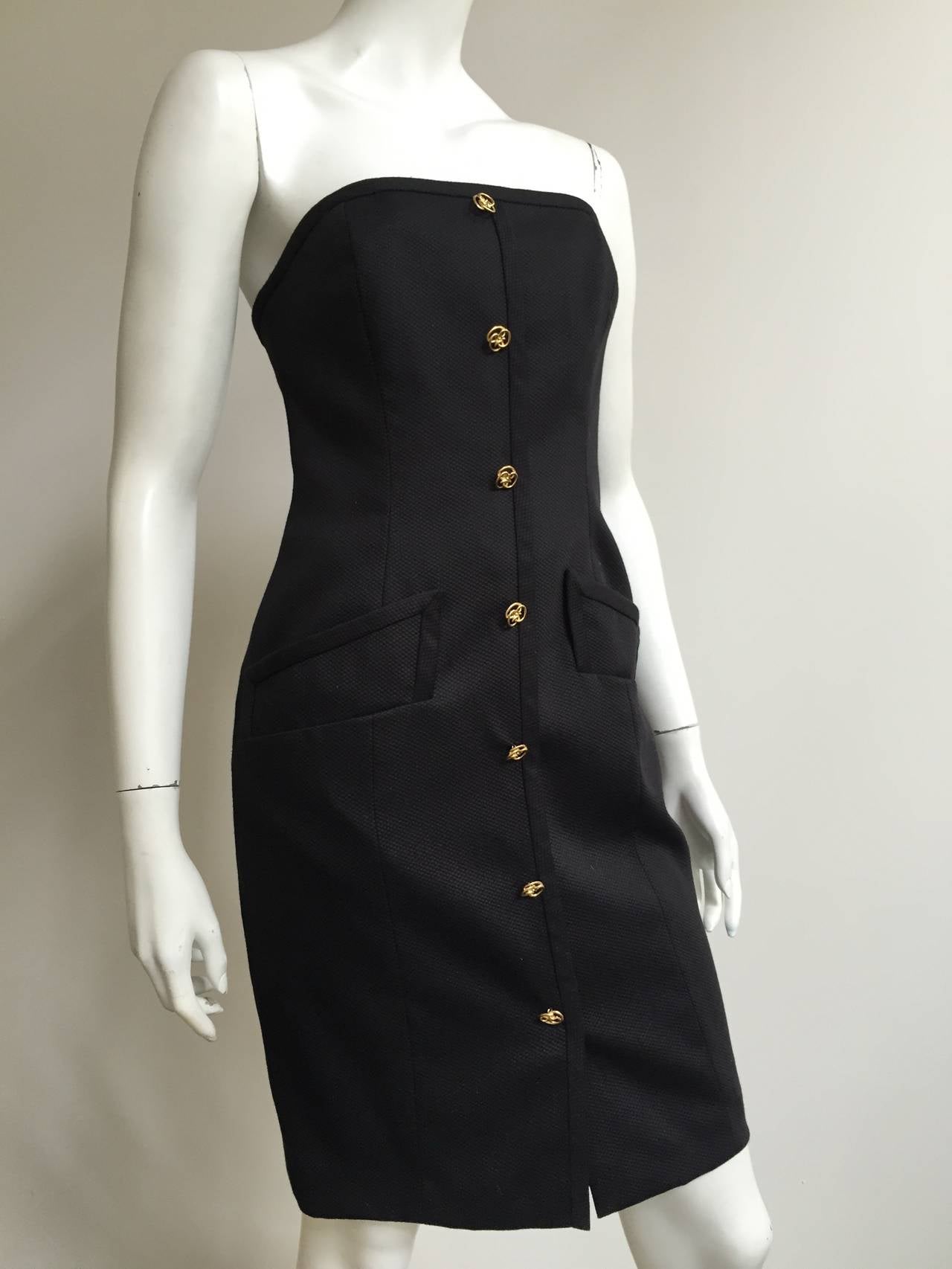Bill Blass 90s Black Strapless Dress With Pockets Size 4.
