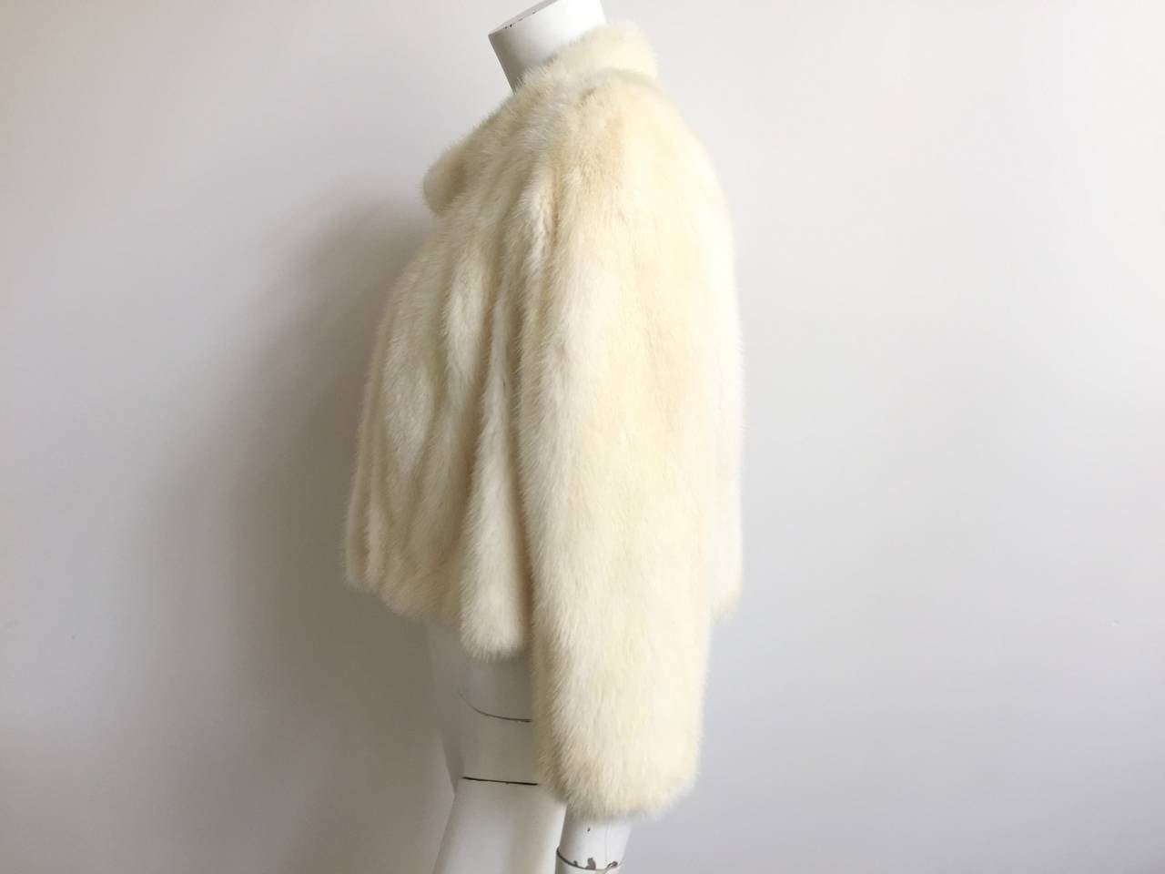 Guy Laroche 1960s Fourrures off white mink fur jacket made in France. There is a single hook to close jacket as shown in photo. Ladies if you are looking to buy a fur coat this season please buy vintage instead of buying a brand new fur coat.