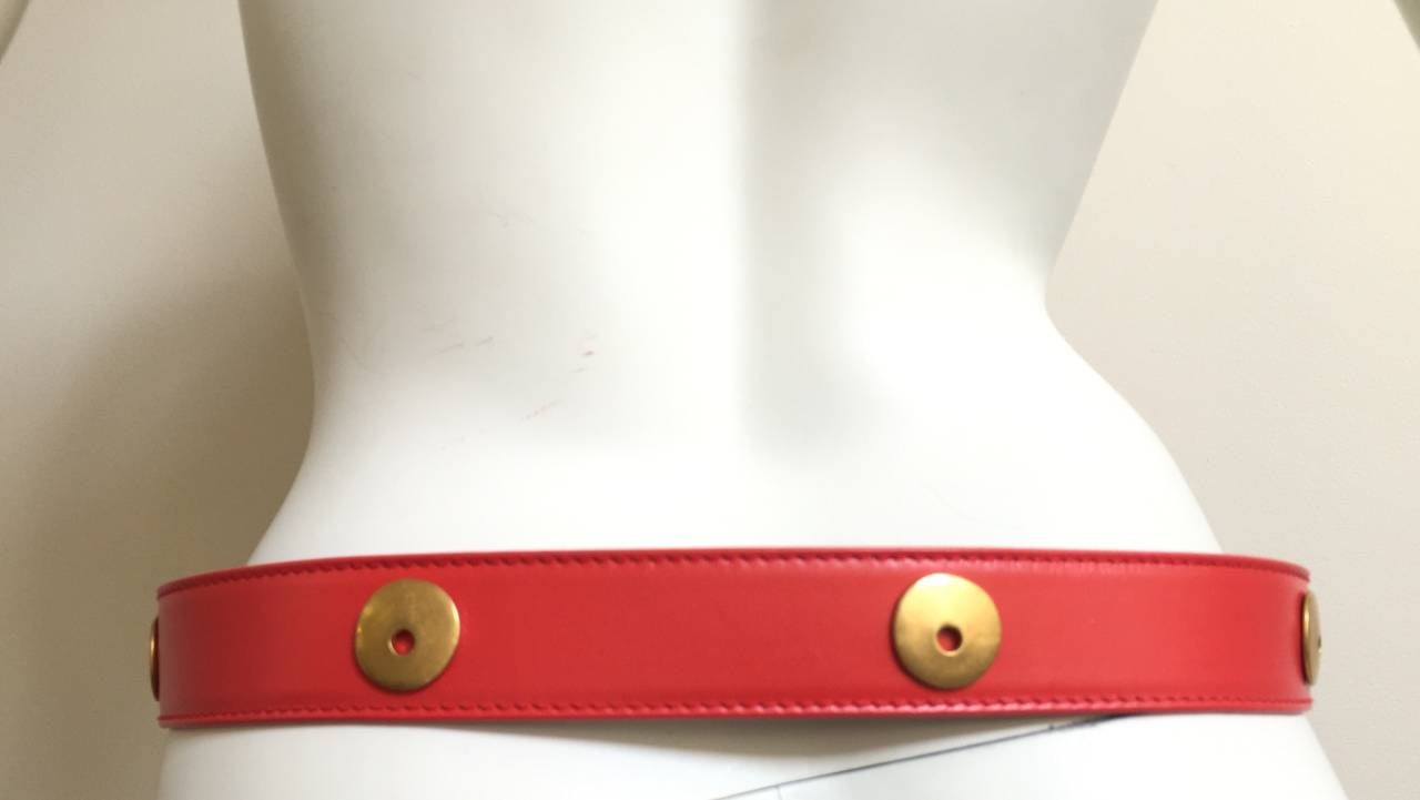 Women's Escada 80s red leather abstract belt buckle. For Sale