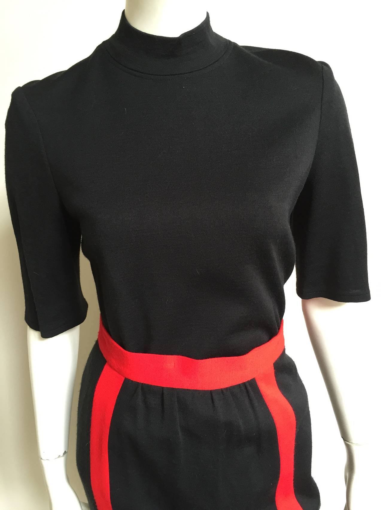 Carven 1960s two piece wool knit top & skirt is a vintage size 8 but fits like a modern USA size 6. ( Please see and use measurements I provide so that you can properly measure that lovely body). Modern knit design is stylish for any occasion.