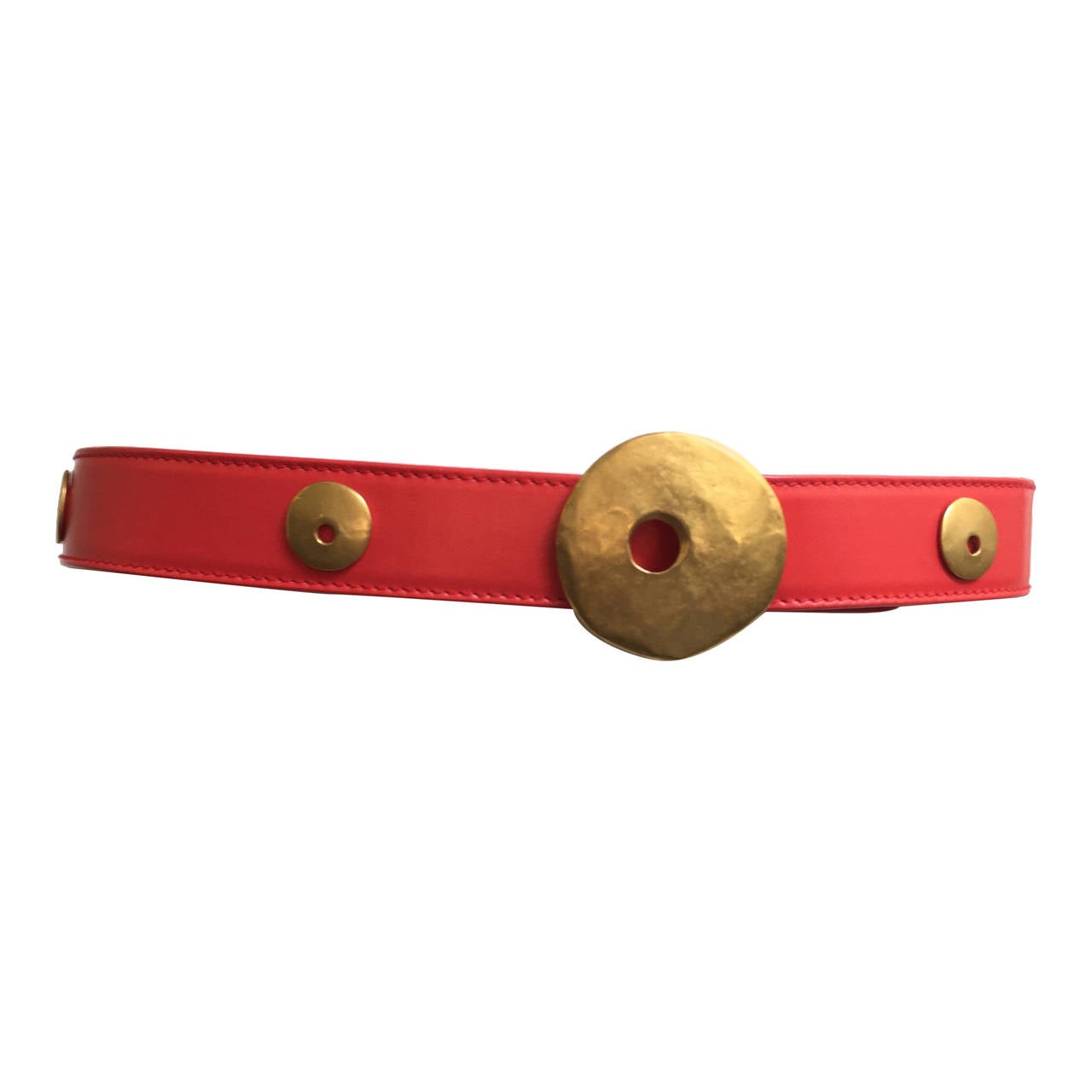 Escada 80s red leather abstract belt buckle. For Sale