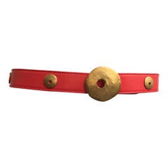 Escada 80s red leather abstract belt buckle.