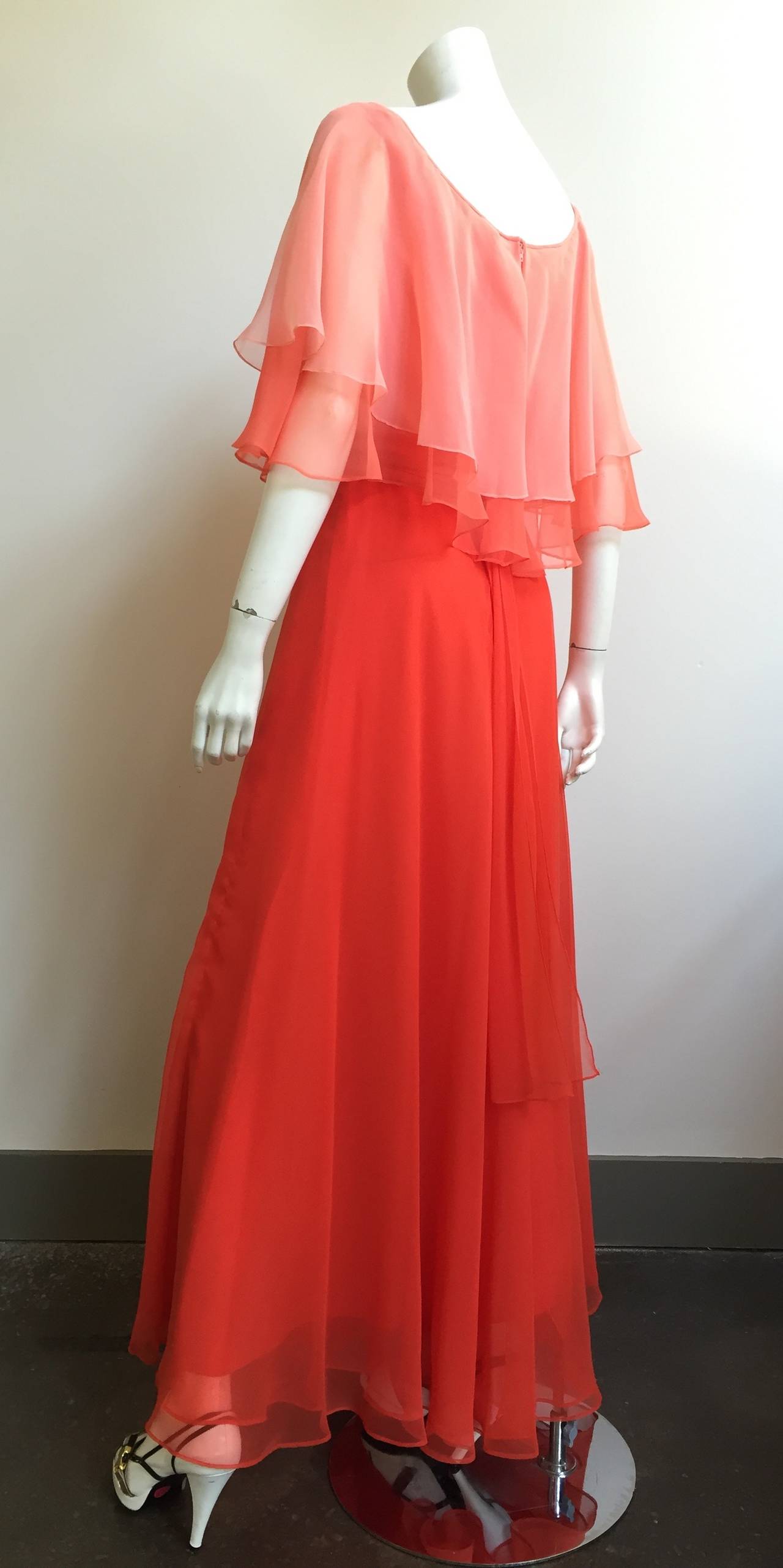 Mollie Parnis 70s Silk Chiffon Gown Size 6. In Good Condition For Sale In Atlanta, GA