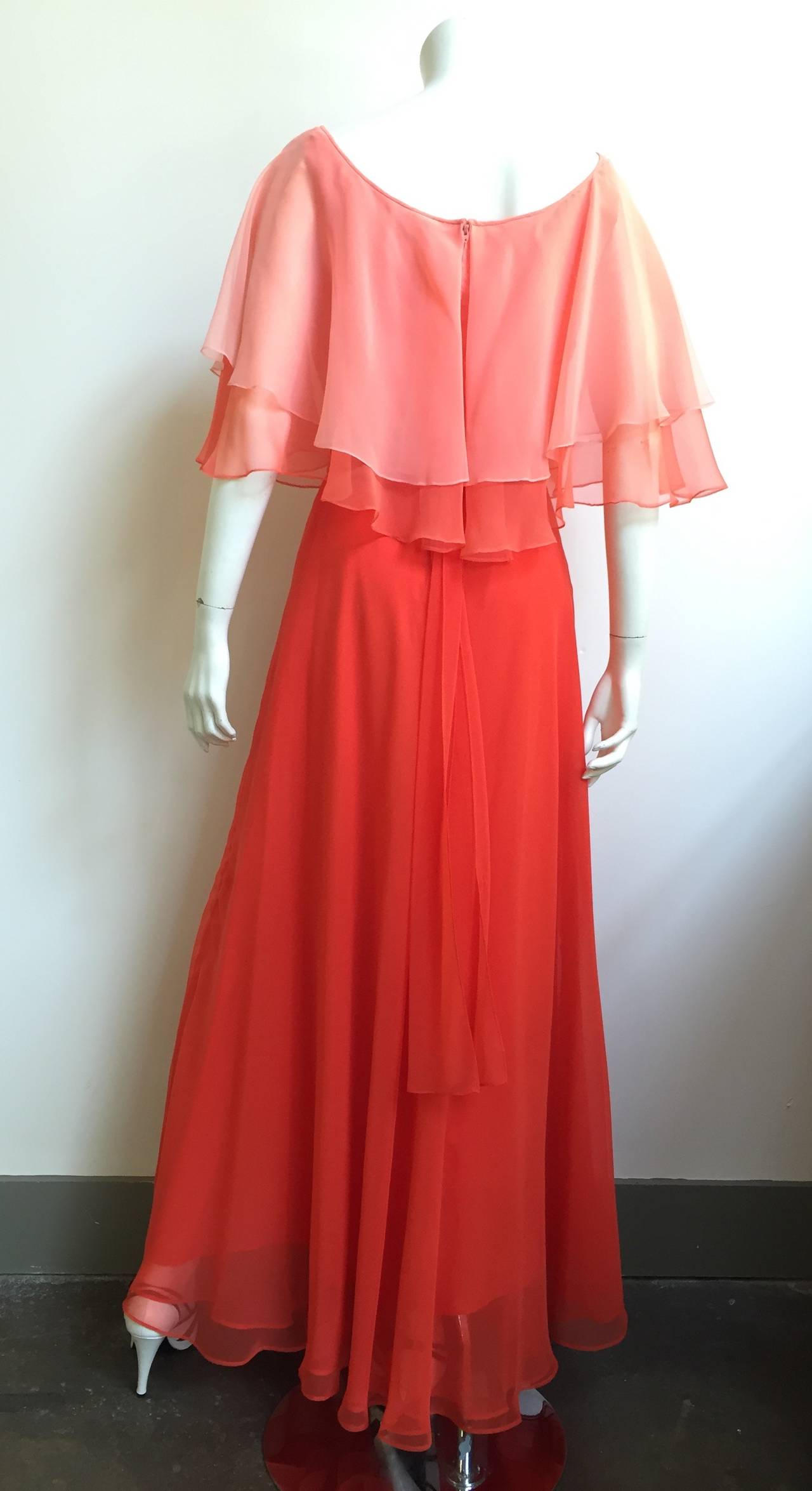 Mollie Parnis 70s Silk Chiffon Gown Size 6. For Sale 1