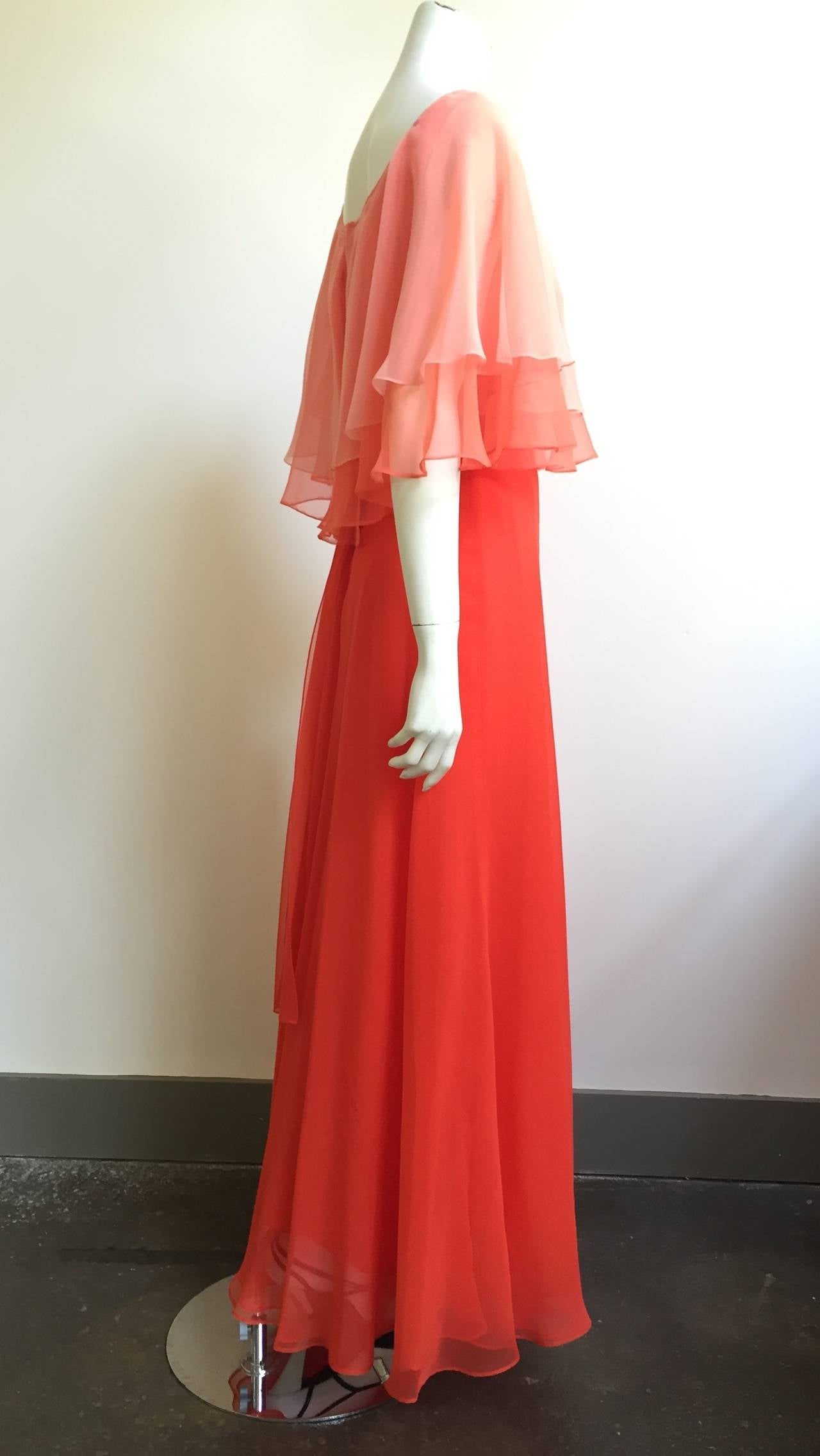 Mollie Parnis 70s Silk Chiffon Gown Size 6. For Sale 2