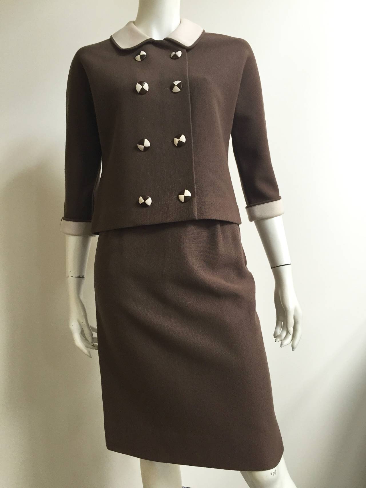 Davison's 1960s brown knit skirt suit size 4. at 1stDibs
