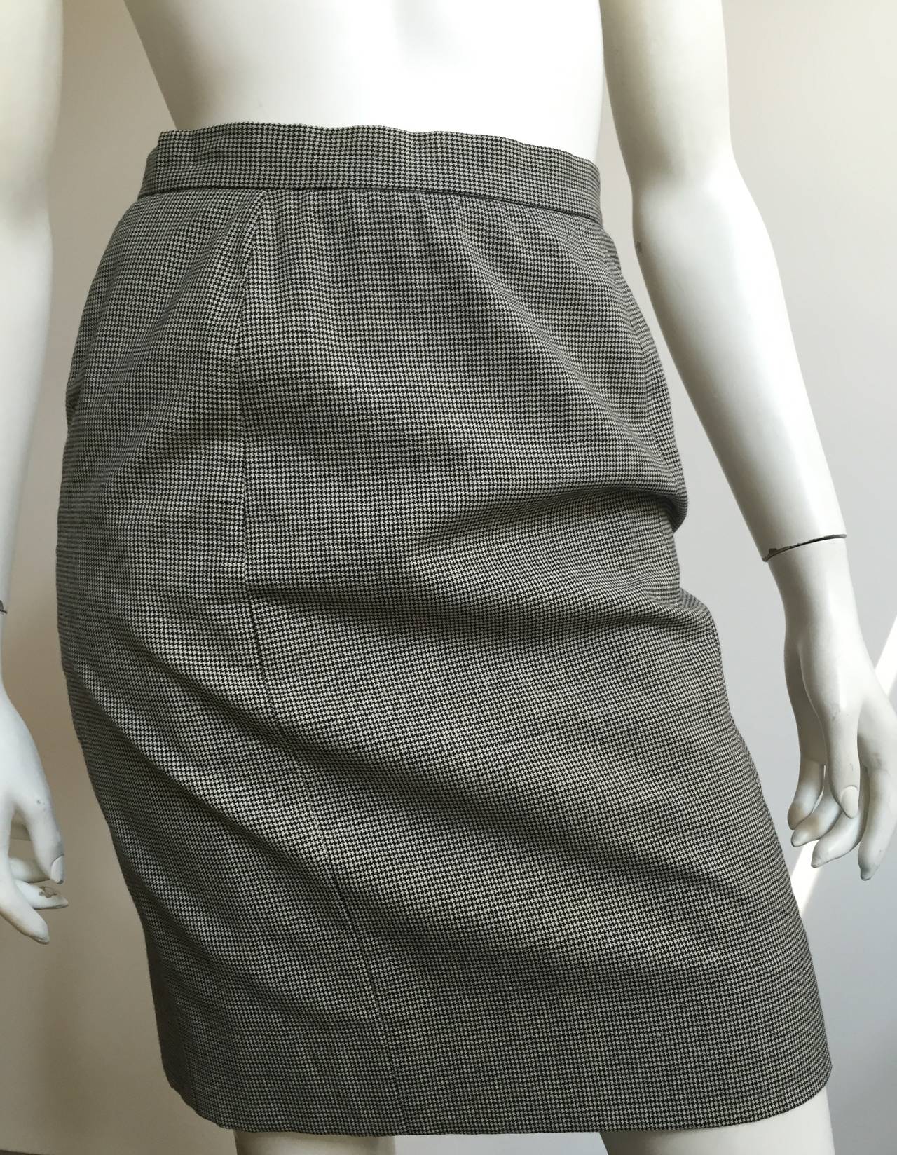 Gray Christian Dior 1980s Houndstooth Skirt Suit with Scarf Size 4. For Sale