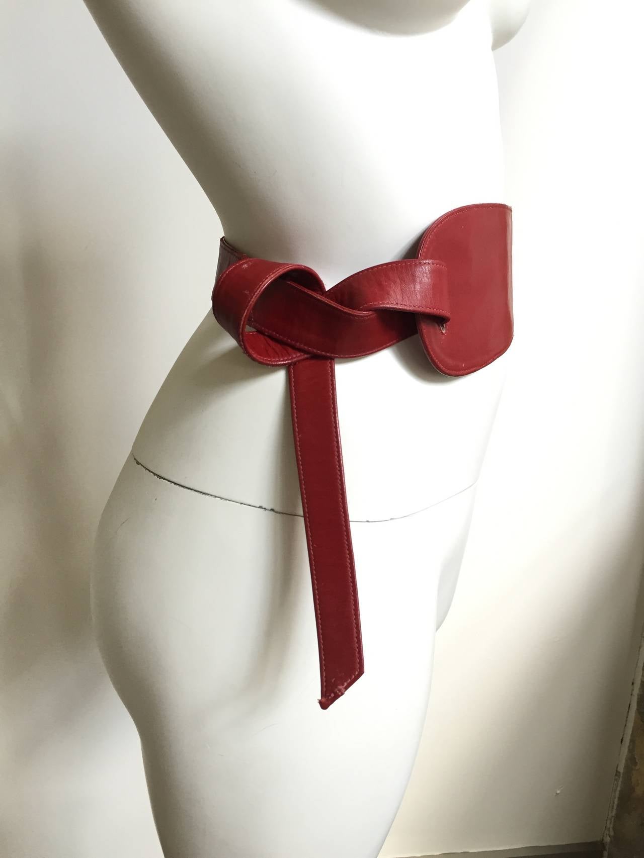 Brown Alexis Kirk 80s red leather tie belt. For Sale