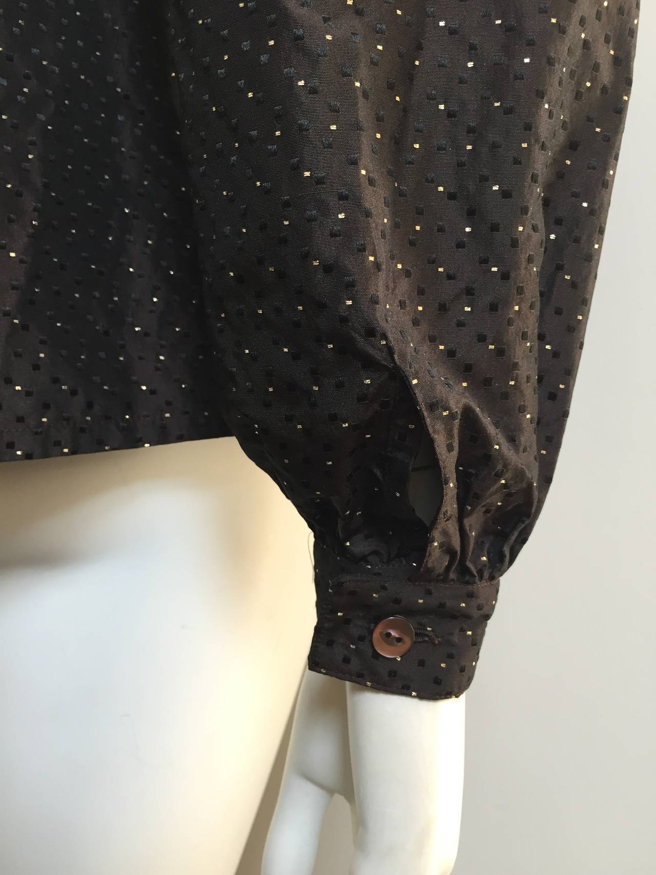 Ferragamo Brown Silk Blouse Size 6, 1980s  In Good Condition For Sale In Atlanta, GA