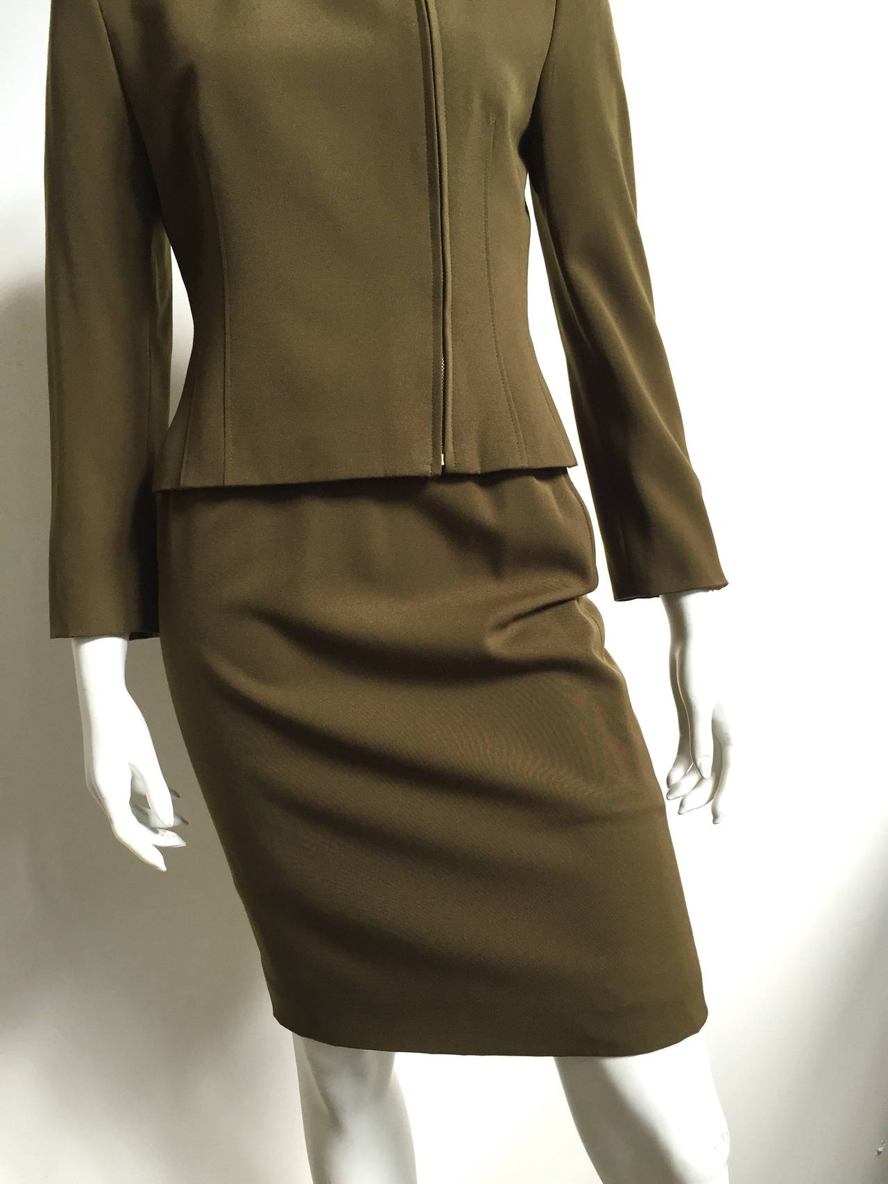 olive green skirt suit