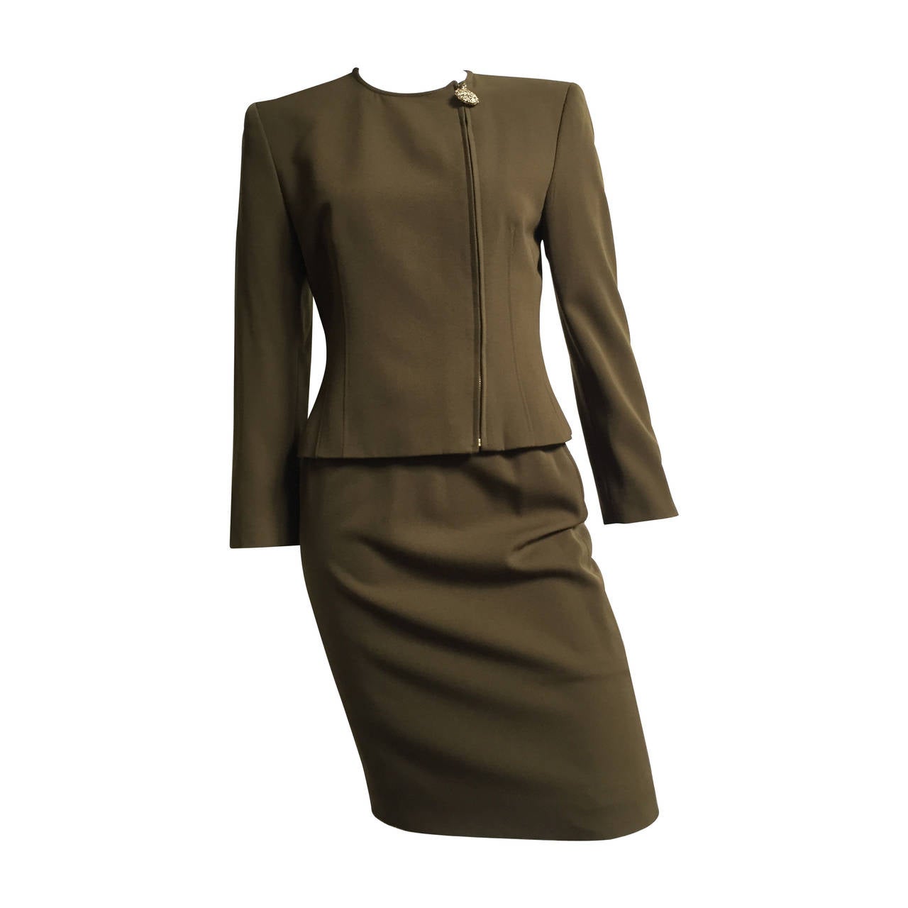 Genny by Versace Olive Skirt Suit Size 4 