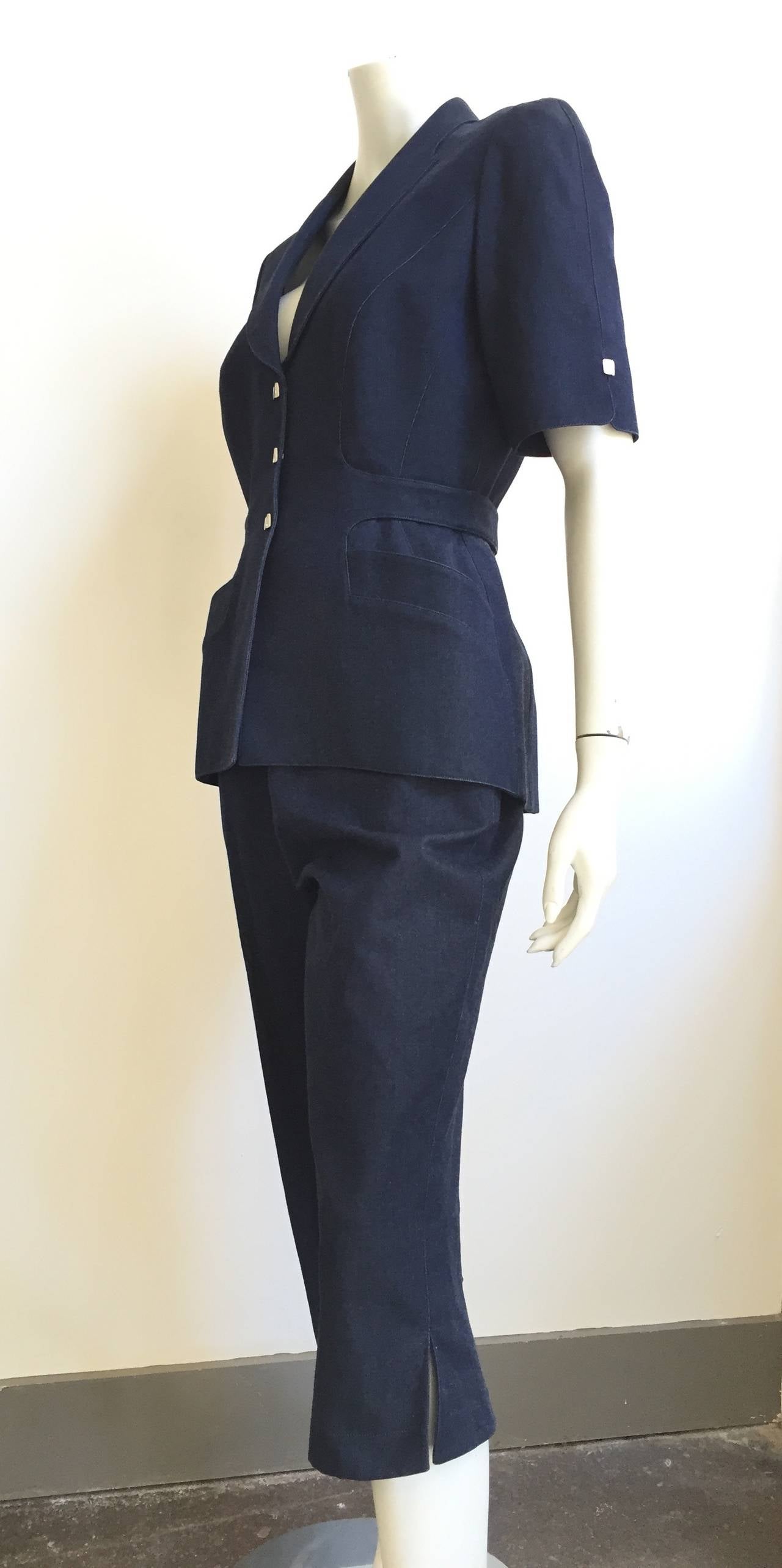 Women's Thierry Mugler Denim Suit Size 8. For Sale