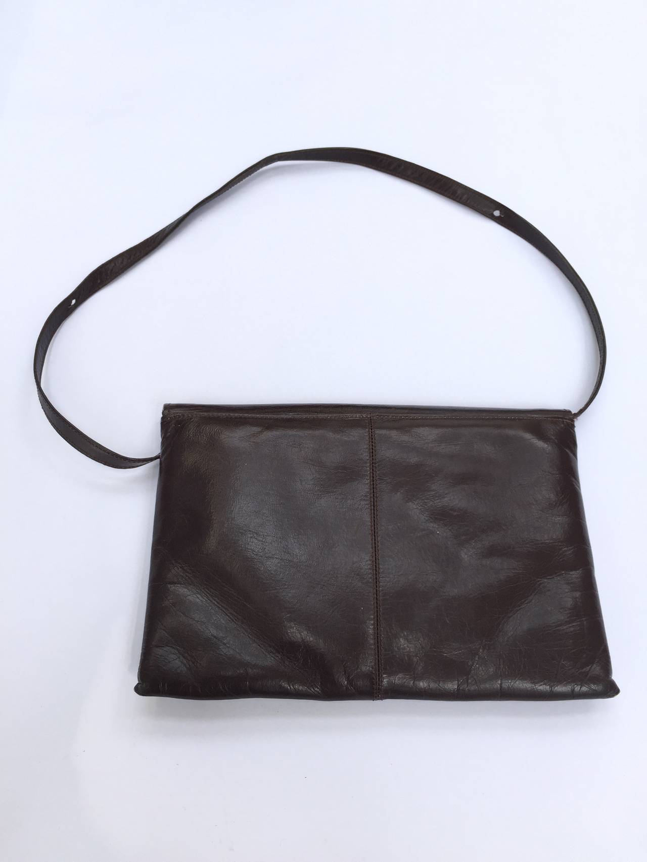 Charles Jourdan 70s brown leather shoulder / clutch handbag.