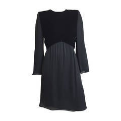Bill Blass 80s Black Chiffon & Velvet Evening Dress Size 6.