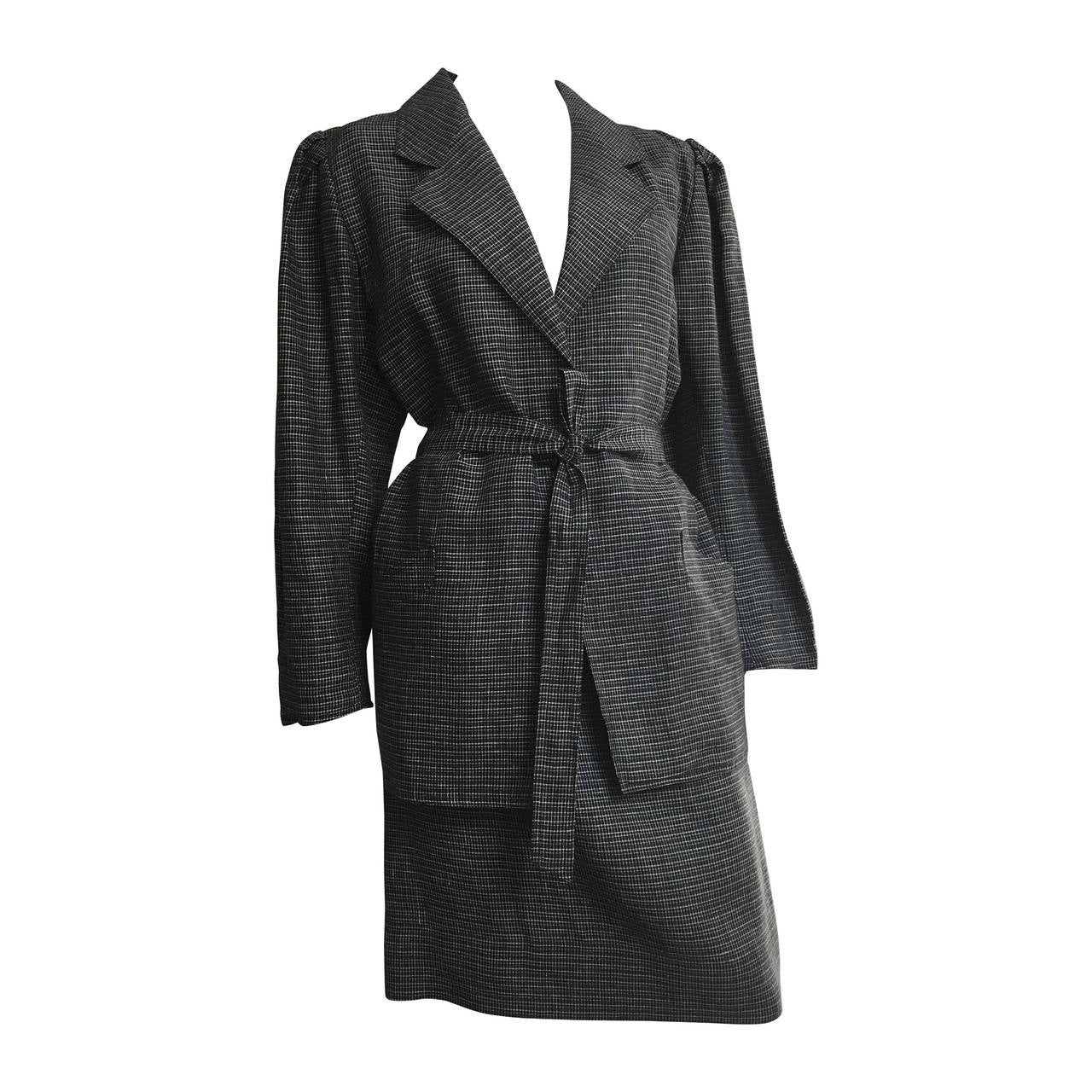 Ungaro Linen Skirt Suit with Pockets and Belt Size 6  For Sale