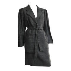 Ungaro Linen Skirt Suit with Pockets and Belt Size 6 