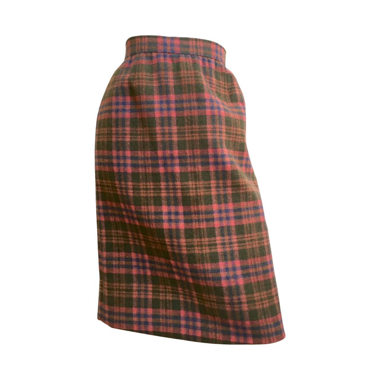 Bill Blass 1980s Plaid Wool Skirt Size 12. For Sale