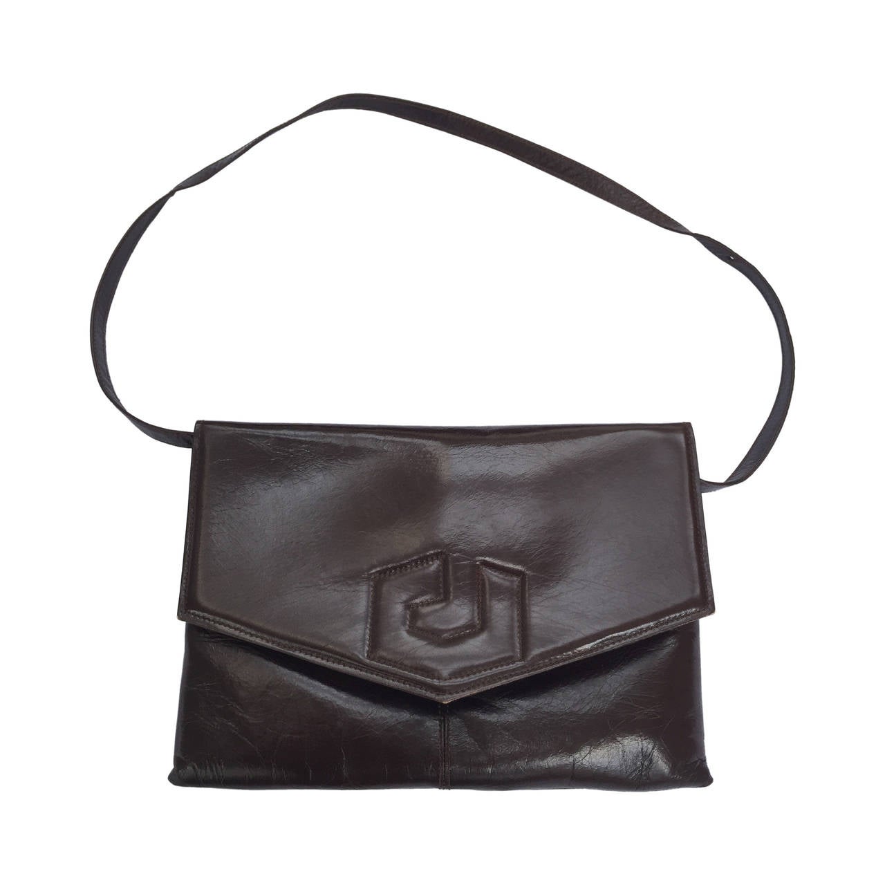 Charles Jourdan 70s Brown Leather Shoulder Clutch Handbag