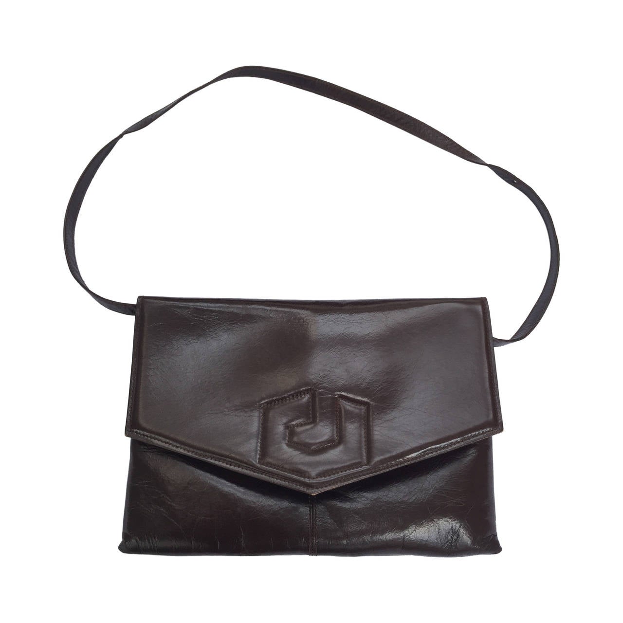 Charles Jourdan 70s brown leather shoulder / clutch handbag. For Sale