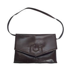 Charles Jourdan 70s brown leather shoulder / clutch handbag.