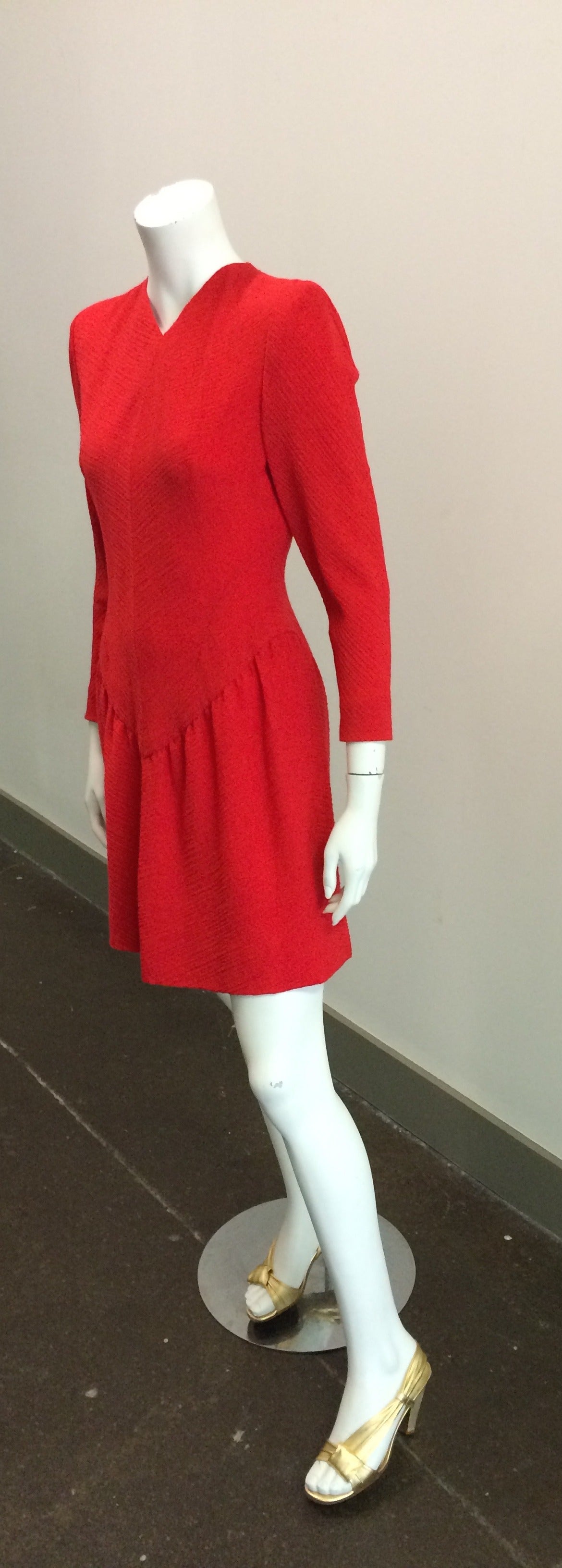 Pauline Trigere for Bergdorf Goodman 1980s Red Wool Dress Size 6. For Sale 1