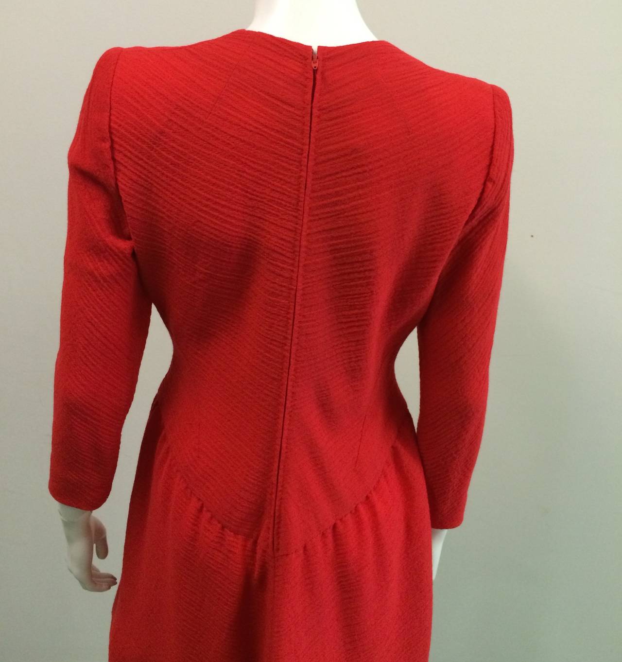 Pauline Trigere for Bergdorf Goodman 1980s Red Wool Dress Size 6. For Sale 2