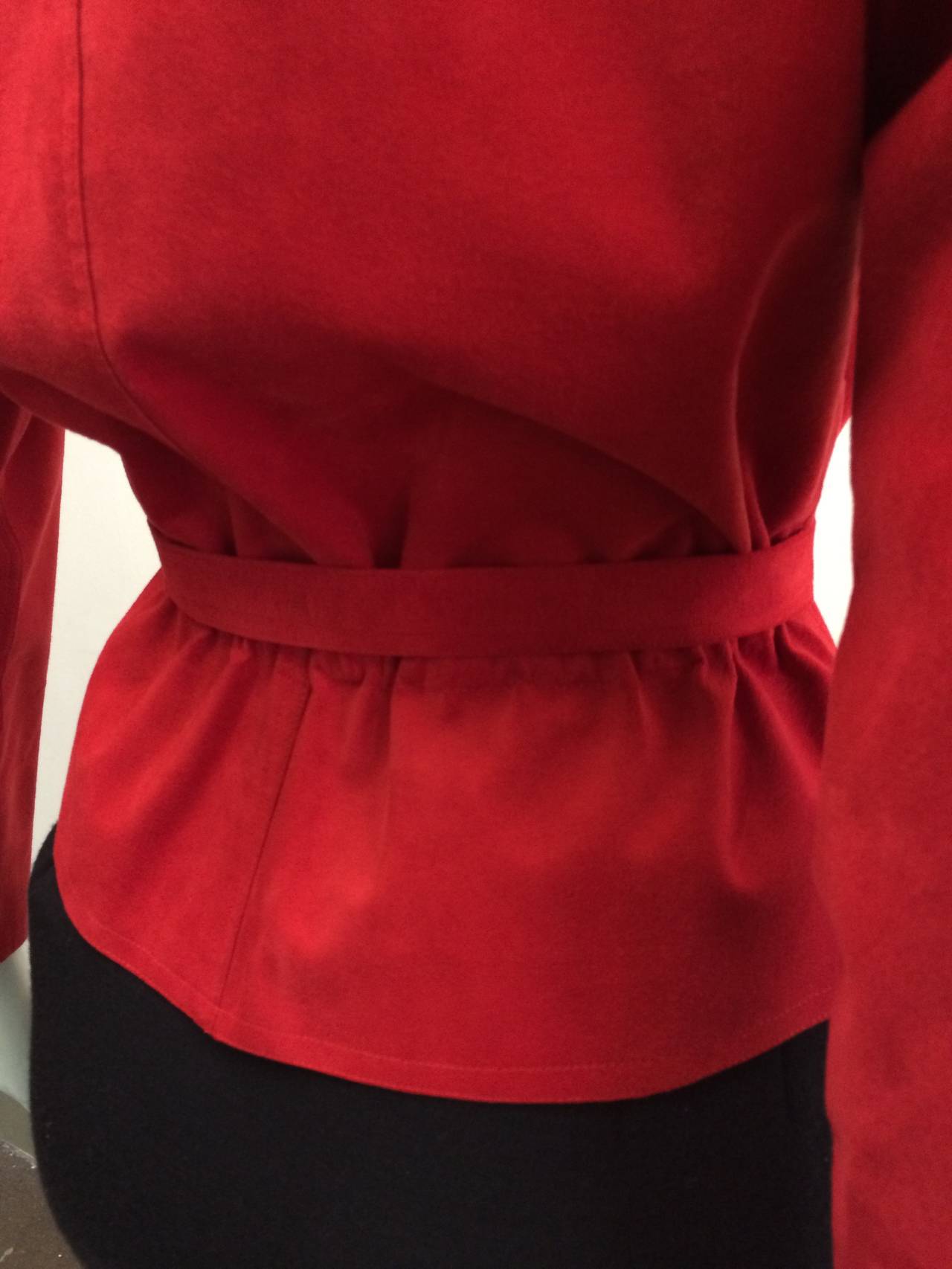 Halston 1970s Ultra Suede Red Jacket with Black Wool Skirt Size 4. For Sale 2