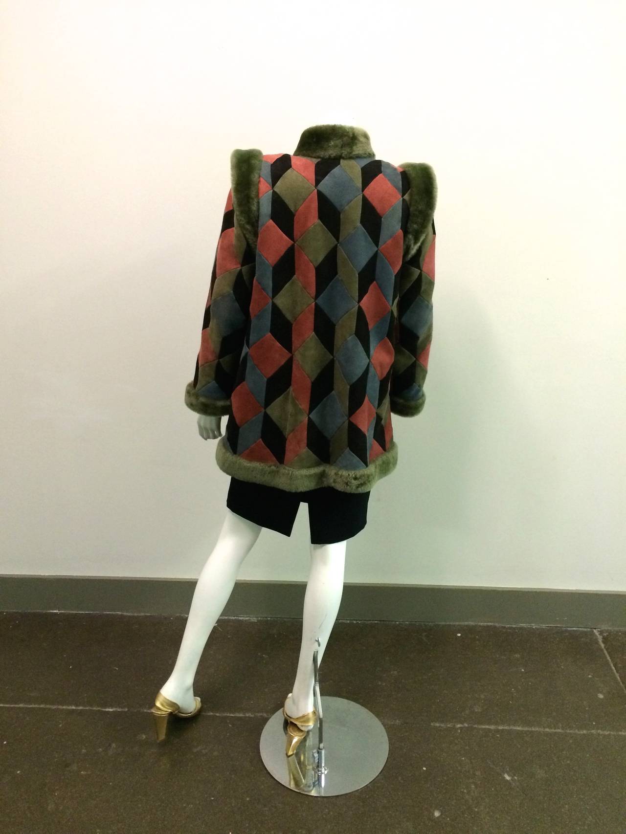 Christian Dior 70s abstract leather patchwork coat. 2
