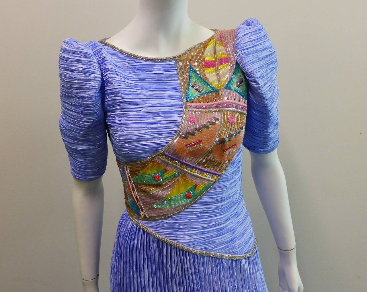 Mary McFadden Couture 80s pleated beaded gown size 4. In Good Condition In Atlanta, GA