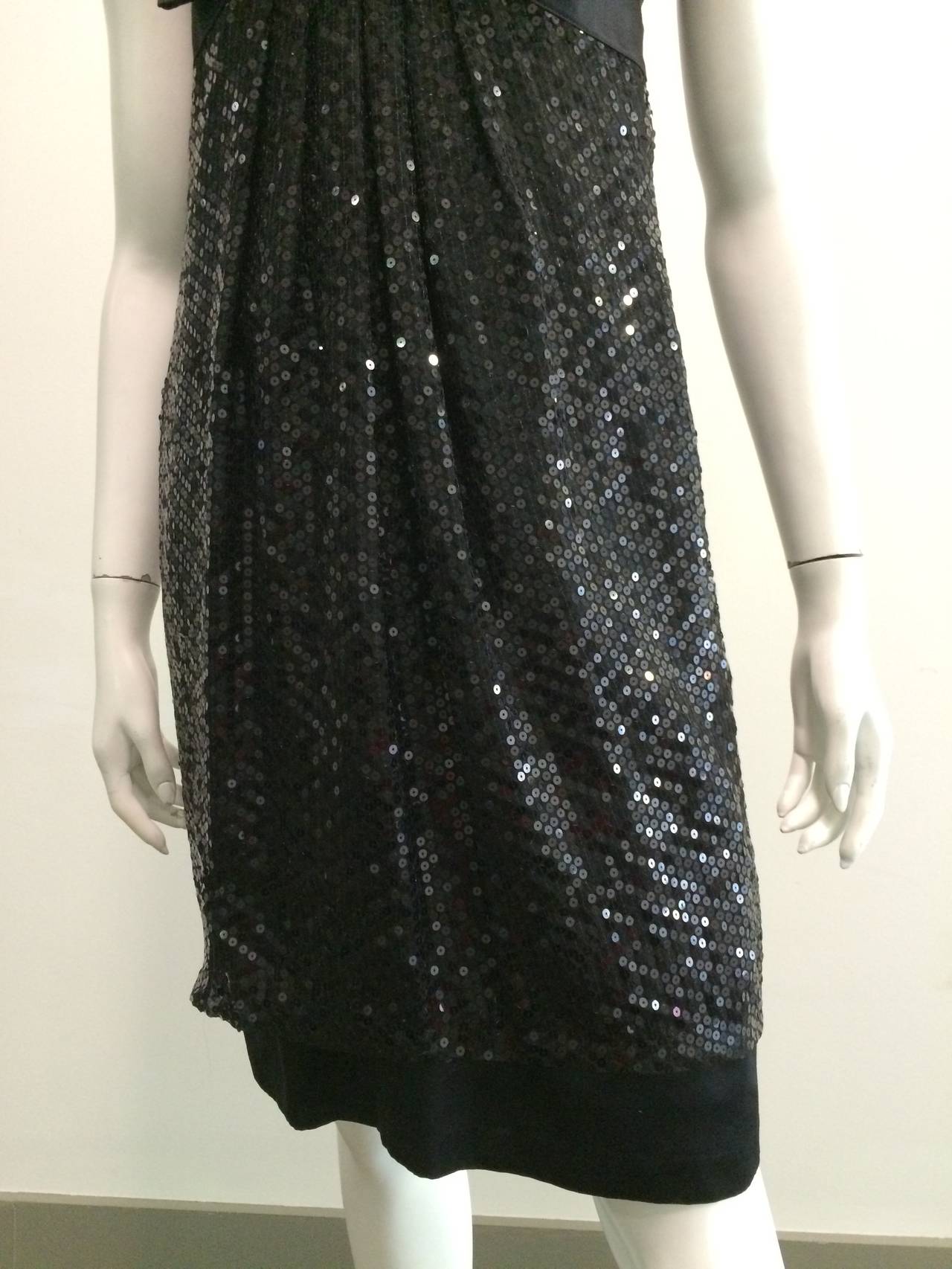  Louis Feraud 1980s Black Sequin Evening Cocktail Dress Size 6. In Excellent Condition For Sale In Atlanta, GA