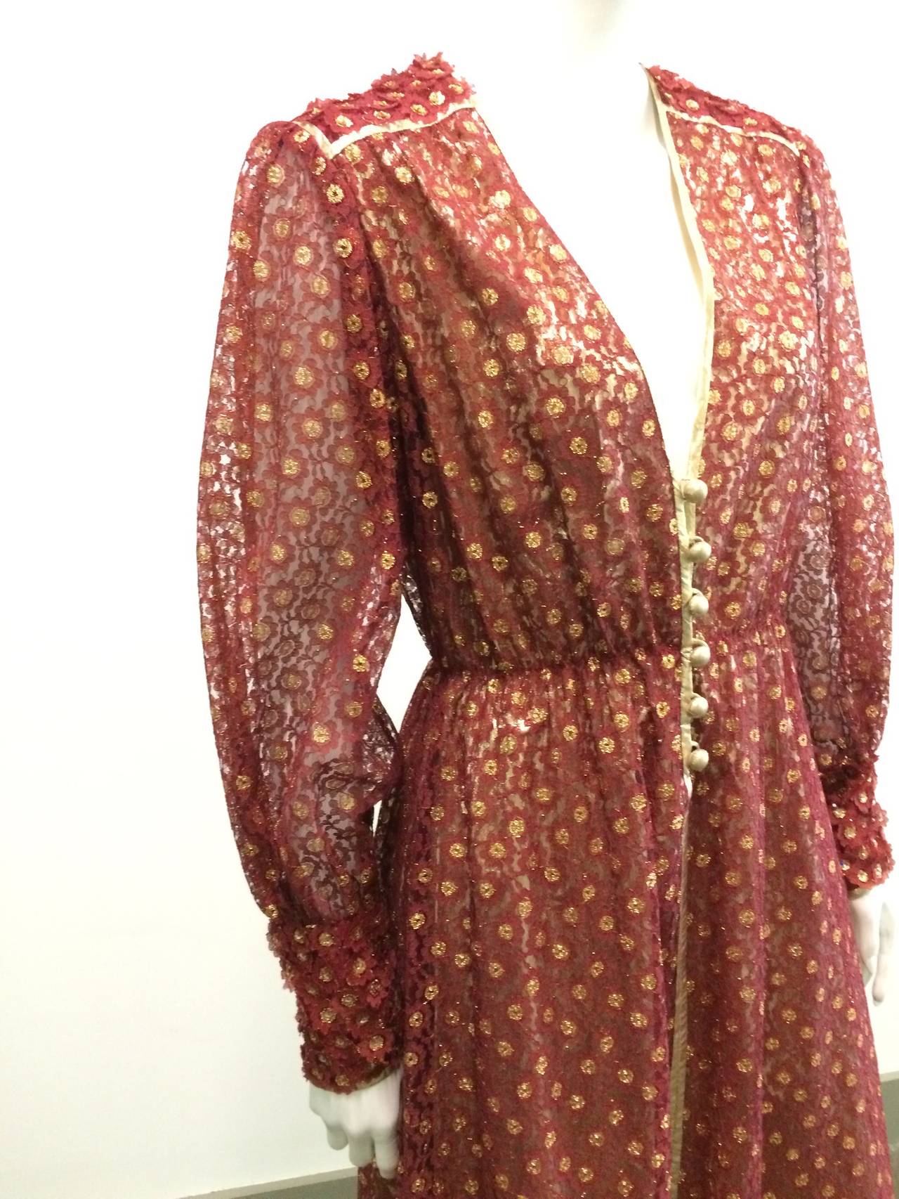 Brown Norman Hartnell 1960s Lace Evening Gown Size 6.