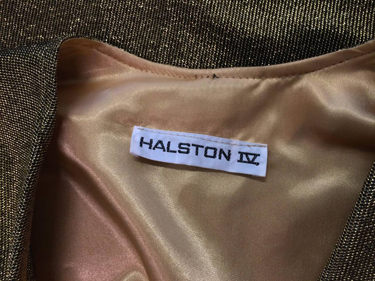 Halston IV for I.Magnin 70s gold metallic caftan. For Sale 2