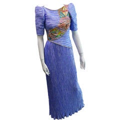 Vintage Mary McFadden Couture 80s pleated beaded gown size 4.