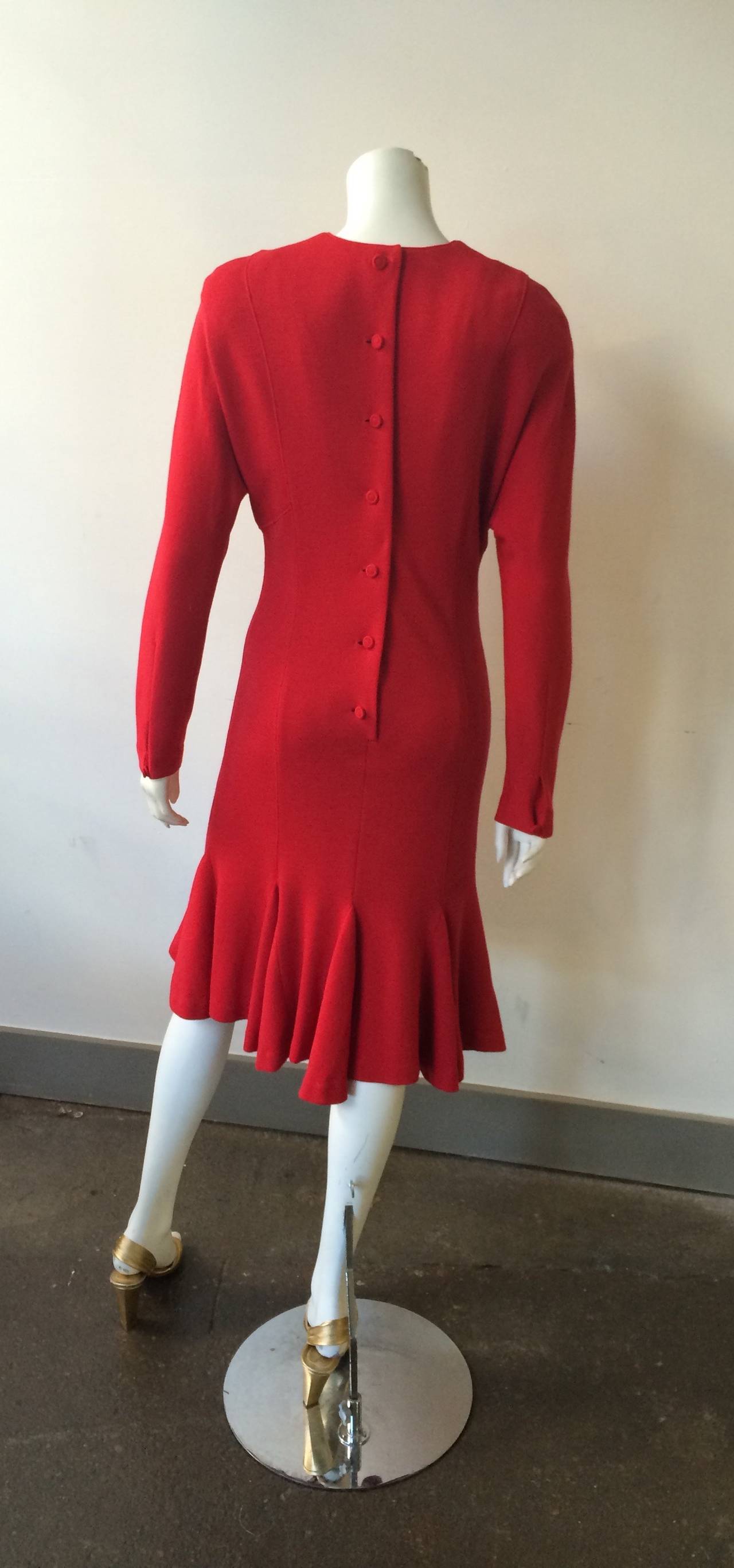 Women's  Hanae Mori for Neiman Marcus 1980s Red Wool Jersey Dress Size 6. For Sale