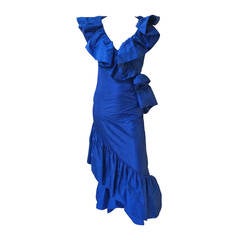 Mignon for Neiman Marcus 80s ruffled & layered taffeta v-neck gown size 6.
